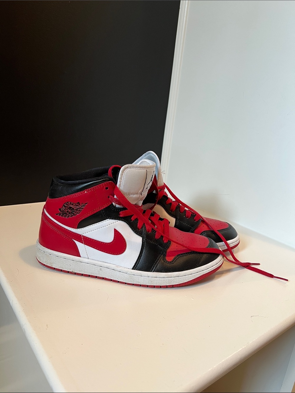 Kids Red, Black & White High-Top Sneakers with Contrast Swoosh